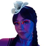 Neon Cowboys Mini Hat LED - Light Up EL Wire Cowboys Hat for Cowboys and Cowgirls with 3 Adjustable Light Modes, Hand Band and Rhinestone Chin Strap for Birthdays, Raves, Party (White)