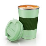 MOMSIV Coffee Cup, Insulated Coffee Cup with Leakproof Lid, Non-Slip Vacuum Reusable Stainless Steel Eco-Friendly Travel Office Mug for Hot and Cold Water Coffee and Tea, 380ml/13oz(Green)