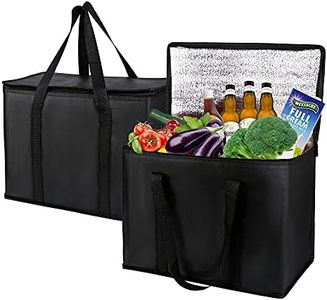 musbus 2-Pack, XL-Large Insulated Grocery shopping bags, Black, reusable bag,thermal zipper,Collapsible,tote,cooler,food transport hot and cold,camping,Recycled Material delivery groceries