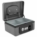 oddpod™ SR Taiwan Imported Metal Cash Box/Safe Locker Box for Jewellery, Money Box for Cash with Plastic Coin Storage Tray (Small Size) - Dark Grey