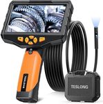 Teslong Dual Lens Borescope Inspection Camera, 1080P Endoscope Camera with Light, 5" IPS HD Screen Borescope, IP67 Waterproof Flexible Snake Camera, Fiber Optic Scope for Automotive Mechanics (10FT)