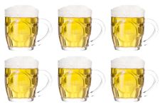 TUSAPAM Dimple Stein Beer Mug Set, 10 oz Beer Glasses with Handle, Glass Beer Mugs, Dishwasher and Freezer Safe, Clear and Sturdy, Set of 6