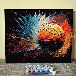 Aihonmin DIY Paint by Numbers,Basketball Theme,Canvas Oil Painting Kit for Kids & Adults,16x20Inch Drawing Paintwork Acrylic Pigment,for Boys Sports Room Hallway Decorative Painting without Frame