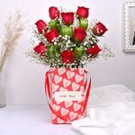 FlowerAura Fresh Live Flower Bouquet of 10 Red Roses Flowers In Love Box For Birthday Gift, Anniversary Gift, Wedding Gift, Congratulations Gift & Gift For Special Occasions (Same Day Delivery)