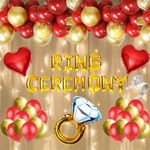 FI - FLICK IN 68 pcs Ring Ceremony Decoration Set Ring Foil Balloon Decorations Led Light Decor Red Metallic Balloons Garland Romantic Engagement Wedding Decoration Items (Pack of 68, Red & Gold)