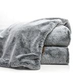 Double Sided Faux Fur Throw Blanket Silky Soft Oversized Afghan Machine Washable, Grey Striped Mink Chinchilla Shadow Fox 55 by 70 Inch (Iced Dream)