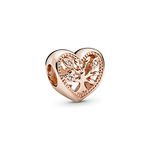 Pandora Moments Women's 14k Rose Gold-Plated Openwork Family Tree Heart Bracelet Charm, No Box