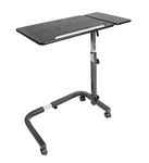 KMINA - Overbed Table with Wheels Adjustable Height, Wooden Disabled Table for Eating, Hospital Over Bed Table Wheeled, C Shaped Bedside Table for Elderly, Over Wheelchair Table (Black)