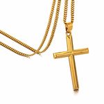 Murtoo Cross Necklace for Men, Stainless Steel Necklace for Men with Cross Pendant, Cross Mens Necklace Simple Jewelry Gift for Men Women, 2" Adjustable Curb Chain (M-Gold, 20)