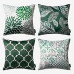 Phantoscope Set of 4 New Living Series Leaf Geometric Throw Decorative Velvet Pillow Cover Cushion Cover, Christmas Green 18 x 18 inches 45 x 45 cm