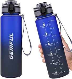 GEMFUL 1L Water Bottle with Motivational Time Marker with Straw Tritan BPA Free Drink Bottles for Fitness Gym and Sports