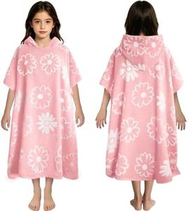 VOOVA & MOVAS Big Kids Hooded Towel Poncho, 8 Years UP, 100% Cotton, Daisy
