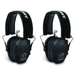 Walker's Razor Slim Shooter Electronic Hunting Folding Hearing Protection Earmuffs with 23dB Noise Reduction and Sound Amplification, Black (2 Pack)