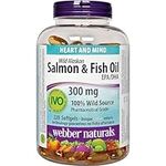 Webber Naturals Salmon and Fish Oil 300 mg, 220 Clear Enteric No Fishy Aftertaste Softgels, Supports Cardiovascular Health and Brain Function