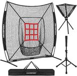 7x7' Baseball Net Set - Portable Softball & Baseball Net for Hitting and Pitching, Baseball Batting Tee, Ball Caddy, Strike Zone, Baseball Training Equipment for Adult Sport,Youth Practice