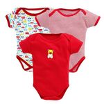 EIO New Born Baby Multi-Color Cotton Sleep Suit Romper Body Jumpsuti Body Suit for Boys and Girls Set of 3 (0-3 Months, Red)