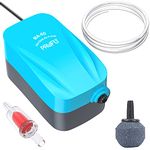 Pawfly Aquarium 1.8L/min Compact Air Pump Quiet Oxygen Aerator Pump with Air Stone Airline Tubing and Check Valve Accessories for 20-75L Buckets and Fish Tanks