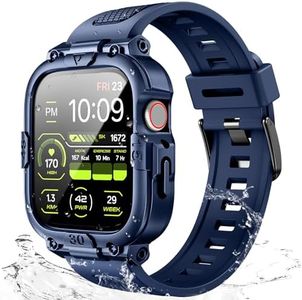 Dsytom Waterproof Case with Band Compatible for Apple Watch Band 45mm 44mm 41mm 40mm for Men,Rugged Smartwatch Strap with Built-in Tempered Glass Screen Protector for iWatch Series 9/8/7/6/5/4/SE/SE2