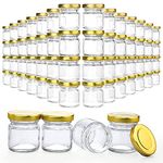 Folinstall 60 Pack Mini Canning Jars with Lids, 1.5 oz Small Mason Jars for Crafts, Party Favors, Baby Shower, Wedding Favors- Mini Jam Jars for Maple Syrup, Confiture, Nutella, Candy, Spices