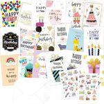 18 PCS Happy Birthday Cards Assortment, 10 * 15CM Blank Cards With Envelopes and Stickers, Unique Happy Birthday Greeting Cards for Family, Kids, Friends and Office