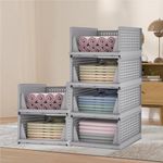 VERAT Storage Organizer Wardrobe Organizer For Clothes Cupboard Organizer Foldable Shirt Stacker Box Cloth Box for Almirah Closet Storage Basket,Grey (6 PCS Closet Organizer)