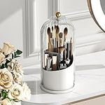 GAXmi Makeup Brush Holder with Lid Cosmetic Tools Organizer 360 Rotating Waterproof Dustproof Makeup Brushes Storage for Vanity, Transparent