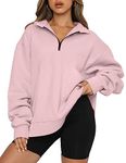 Famulily Women's Oversized Sweatshirts Lapel Half Zipper Pullover Tops Elegant Long Sleeve Fall Clothes Pink L