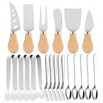 21Pcs/Pack Spreader Knife Set,Cheese Butter Spreader Knife Cheese Slicer Knife Stainless Steel Blade with Wooden Handles Mini Serving Tongs Spoons and Forks (Option 1)