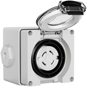 YICTENCRD 30 Amp Locking Female Plug Box, NEMA L14-30C Generator Twist Lock Receptacle Connector with Cover, 125/250V 3 Pole 4 Wire Grounding, Weather Resistant for Generator Welder, ETL Listed