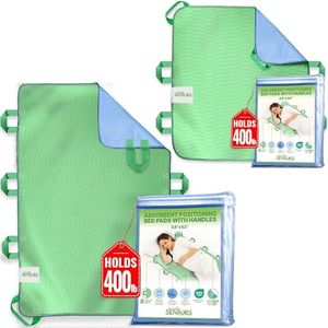 Absorbent Positioning Bed Pad with Handles 34" X 52" & 34"X36" - Washable Waterproof Pee Incontinence Bed Pads - Reusable & Mobility Under Pads to Aid Seniors Disabled & Bedridden Patients- for Dogs