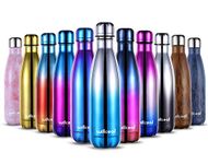 willceal Stainless Steel Double Wall Vacuum Insulated Water Bottles 500ml, Leak Proof Keep Cold and Hot Drinks Bottle for Outdoor Sports Camping (Green+Silver)