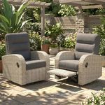 Vakollia Outdoor Swivel Recliner Chair Set of 2, All-Weather Wicker Reclining Patio Chair with Adjustable Backrest and Footrest