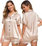 SWOMOG Womens Silk Satin Pajamas Set Short Sleeve Button Down Sleepwear Loungewear 2 Pcs Pj Sets Champagne X-Large