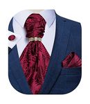 DiBanGu Paisley Cravat for Men, 4 PCS Woven Ascot Tie Pocket Square Cufflinks with Tie Ring Set, 01 Burgundy, One Size