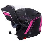 Zorax Matt Black/Pink S (55-56cm) Anti-Fog Visor Motorbike Flip up Helmet fitted with Blinc Bluetooth System Motorcycle Double Visor + Pinlock Lens