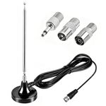 ZORBES® 31'' Telescopic Radio Antenna with Base, Digital Audio Broadcasting Accessories, Universal FM/AM Signal Booster Aerial with 3 Adapters and 118'' Coax Cable for Home Stereo, and Portable Radios