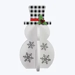 Young's Inc. Wood Standing Plaid Hat Snowman Figurine - Fun Winter and Christmas Decorations - Holiday Home Decor - 5" x 5" x 9" - Black, White