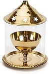 SATYA EXPORTS Pooja Akhand Diya Decorative Brass & Glass Oil Lamp Tea Light Holder,6 inch Diya Lantern (Gold and White)