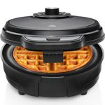 Chefman Anti-Overflow Belgian Waffle Maker w/Shade Selector, Temperature Control, Mess Free Moat, Round Nonstick Iron Plate, Cool Touch Handle, Measuring Cup Included, Black Stainless Steel