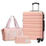 LONG VACATION Luggage Sets 24 in Suitcase ABS Hardshell Luggage 3 Piece Set with TSA Lock Spinner Wheels(Pink, 24 INCH)