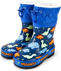 HSYAAMOO Toddler Rain Boots for Kids – Waterproof Rubber Boots with Adjustable Drawstring, Non-Slip Lightweight Outdoor Shoes – Blue Dinosaur, Size 10 Toddler