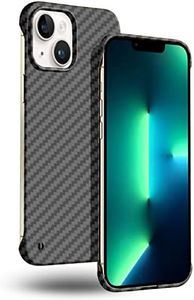 GRECAZO Ultra-Thin Frosted Soft Touch Skin Borderless Carbon Fiber Bump Texture Case for iPhone 14 Phone Case 6.7"(2022) Slim Minimalist Lightweight Frameless Matte Hard Cover Case-Black