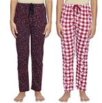 Real Basics Women's Cotton Printed Casual Style Pyjama Pack Of 2(Rb-W-Pj(Ps)-Xxl-P2-Red Print+Red Check)_Multicolor_Xxl