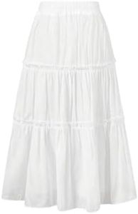 Floerns Girls Boho Floral Print High Waist Flare Hem Summer Long Skirt White Ivory 12Y