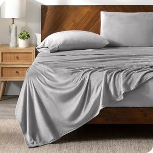 Bare Home Microplush Fleece Sheet Set, Deluxe Microplush Non-Pilling Fleece Bed Sheets, Deep Pocket, Extra Soft Velvety Bedding Set, Microplush Fleece Bed Set (King, Light Grey)