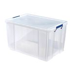 BANKERS BOX 85L Plastic Storage Boxes with Lids. ProStore Super Strong Stackable Plastic Storage Boxes (37.5 x 58 x 38.5cm), Made in the UK, Clear