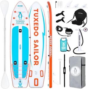 Tuxedo Sailor Large Size Inflatable Fishing Kayak 12'×34"×6" Ultra Long Stand Up Paddle Board Complete Accessories, Fishing Support Bases, Kayak Seat etc
