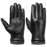 Isilila Men's Luxury Italian Sheepskin Leather Gloves Leather Dress Driving Gloves with Fleece Lining Black, Medium