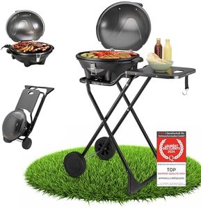 TZS 2in1 Gril électrique & gril de table - extrêmement stable & pliable pour balcon - gril sur pied amovible de 2400 watts avec couvercle, pied & roues - régulateur de température inclus