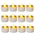 FUOBECIE 12 Pack LED Tea Lights, Solar Candle Light Flameless LED Tea Light Candles Electric Fake Candles Real Wax Flickering 200+ Hours for Halloween Christmas Weding in Warm Yellow